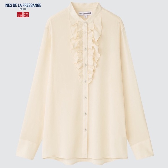 Uniqlo x Ines De La Fressange Silk Frilled Long Sleeve Blouse - Picture 1 of 6